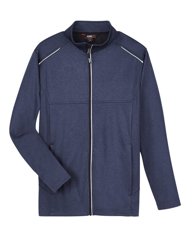 Front View of Classic Navy Heather Men's Techno Lite Three-Layer Knit Tech-Shell - CE708