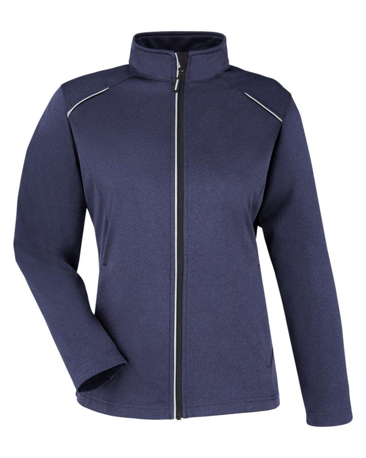 Front View of Classic Navy Heather Women's Techno Lite Three-Layer Knit Tech-Shell - CE708W