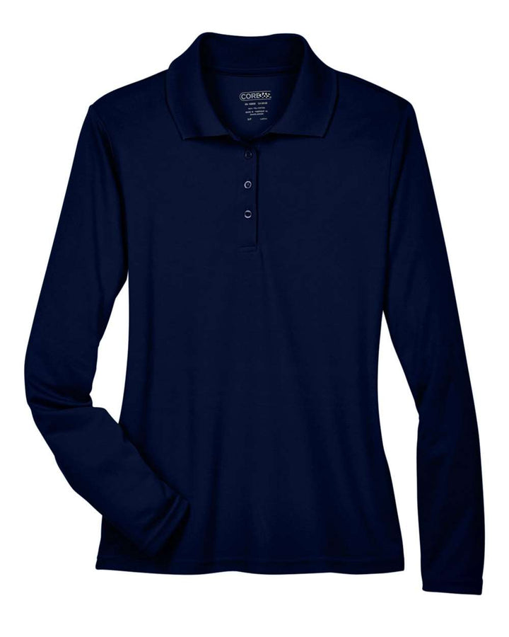 Front View of Classic Navy Women's Pinnacle Performance Long Sleeve Piqué Polo - 78192