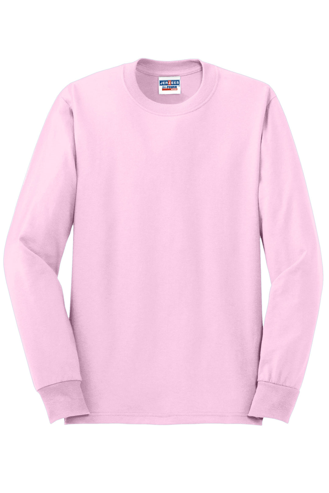 Front View of Classic Pink Jerzees - Dri-Power 50/50 Cotton/Poly Long Sleeve T-Shirt. 29LS
