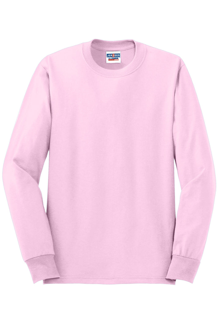 Front View of Classic Pink Jerzees - Dri-Power 50/50 Cotton/Poly Long Sleeve T-Shirt. 29LS