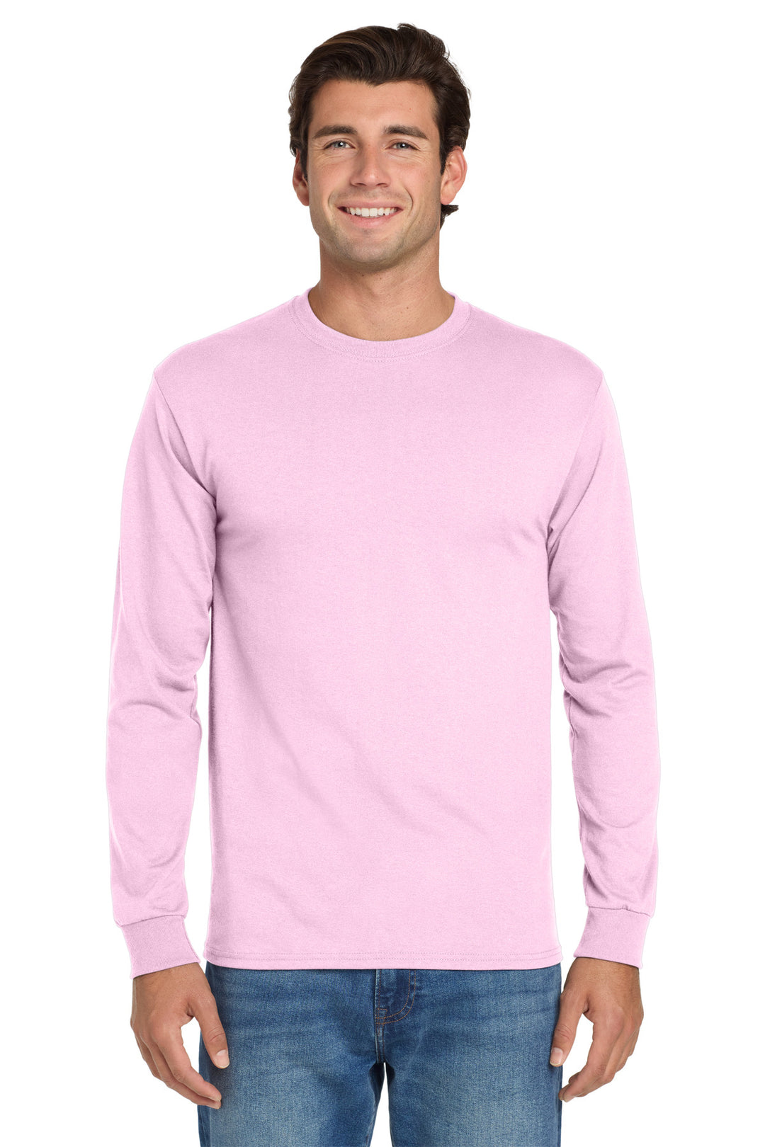 Front View of Classic Pink Jerzees - Dri-Power 50/50 Cotton/Poly Long Sleeve T-Shirt. 29LS