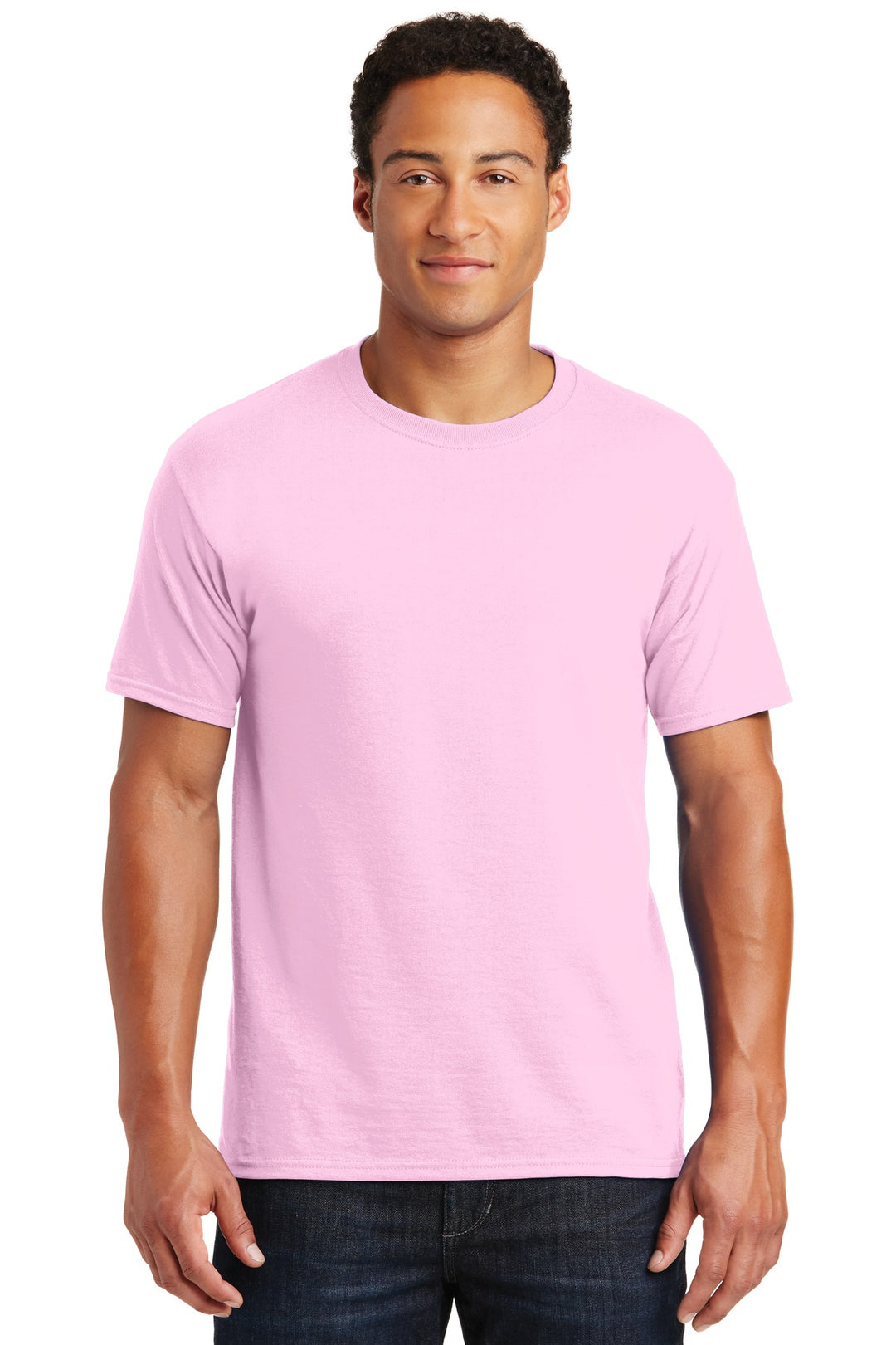 Front View of Classic Pink Jerzees - Dri-Power 50/50 Cotton/Poly T-Shirt. 29M