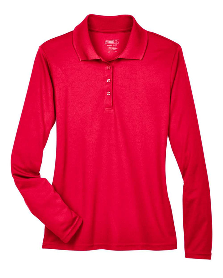 Front View of Classic Red Women's Pinnacle Performance Long Sleeve Piqué Polo - 78192