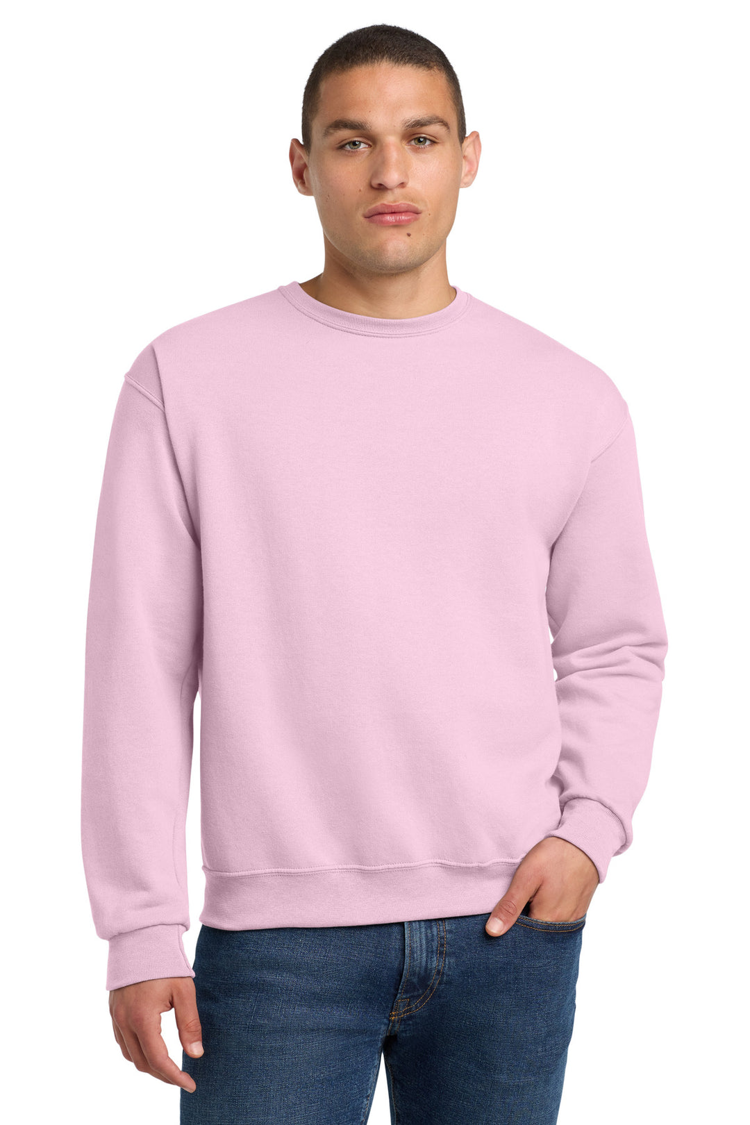 Front View of ClscPink Jerzees - NuBlend Crewneck Sweatshirt. 562M