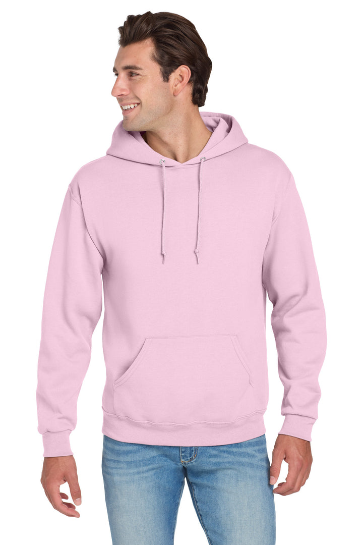 Front View of ClscPink Jerzees NuBlend Pullover Hooded Sweatshirt. 996M