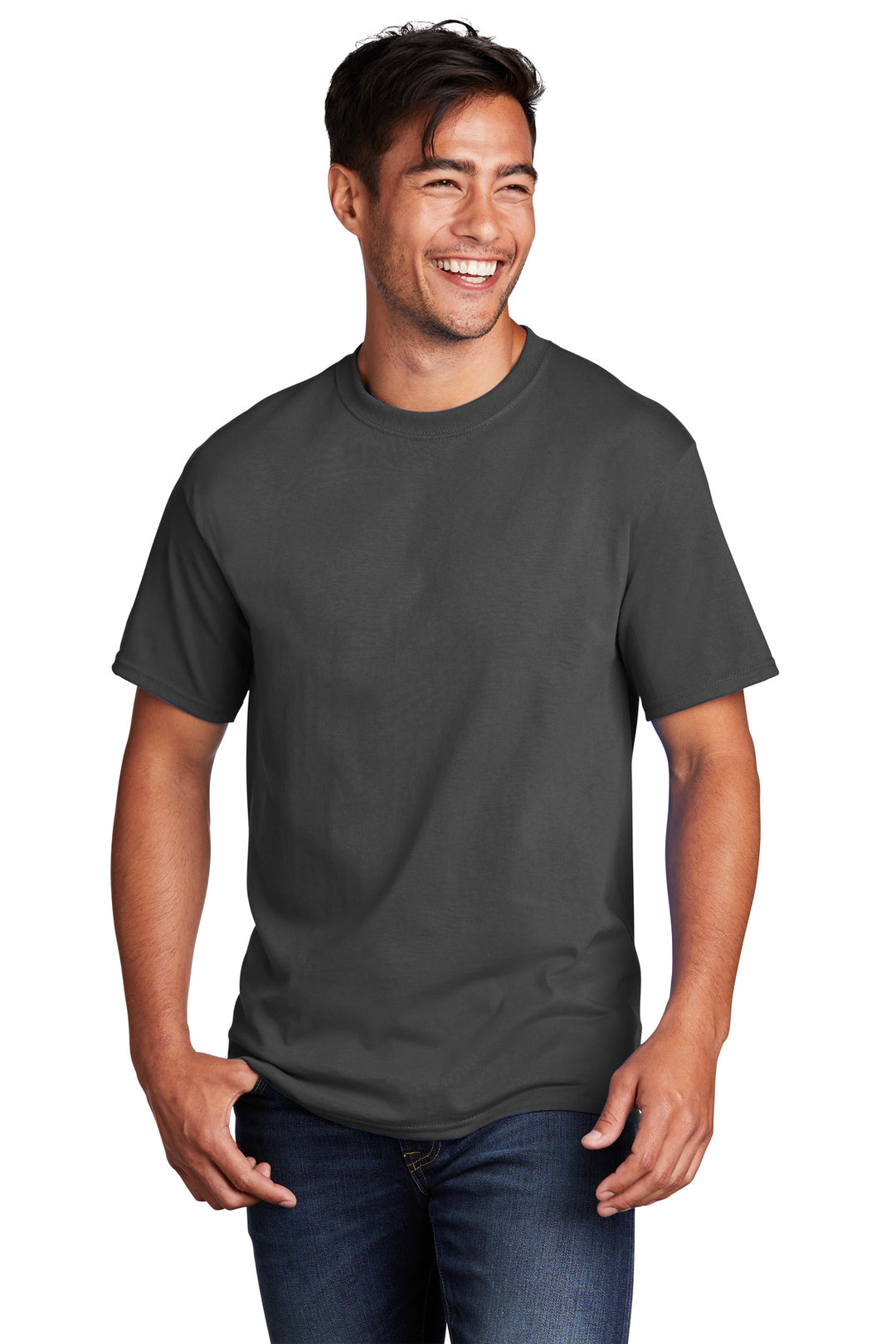 Front View of CoalGrey Port & Company - Core Cotton Tee. PC54