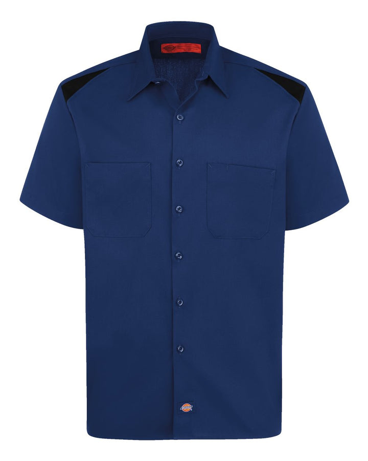 Front View of Cobalt Blue/ Black Men's Short Sleeve Performance Team Shirt - 0005