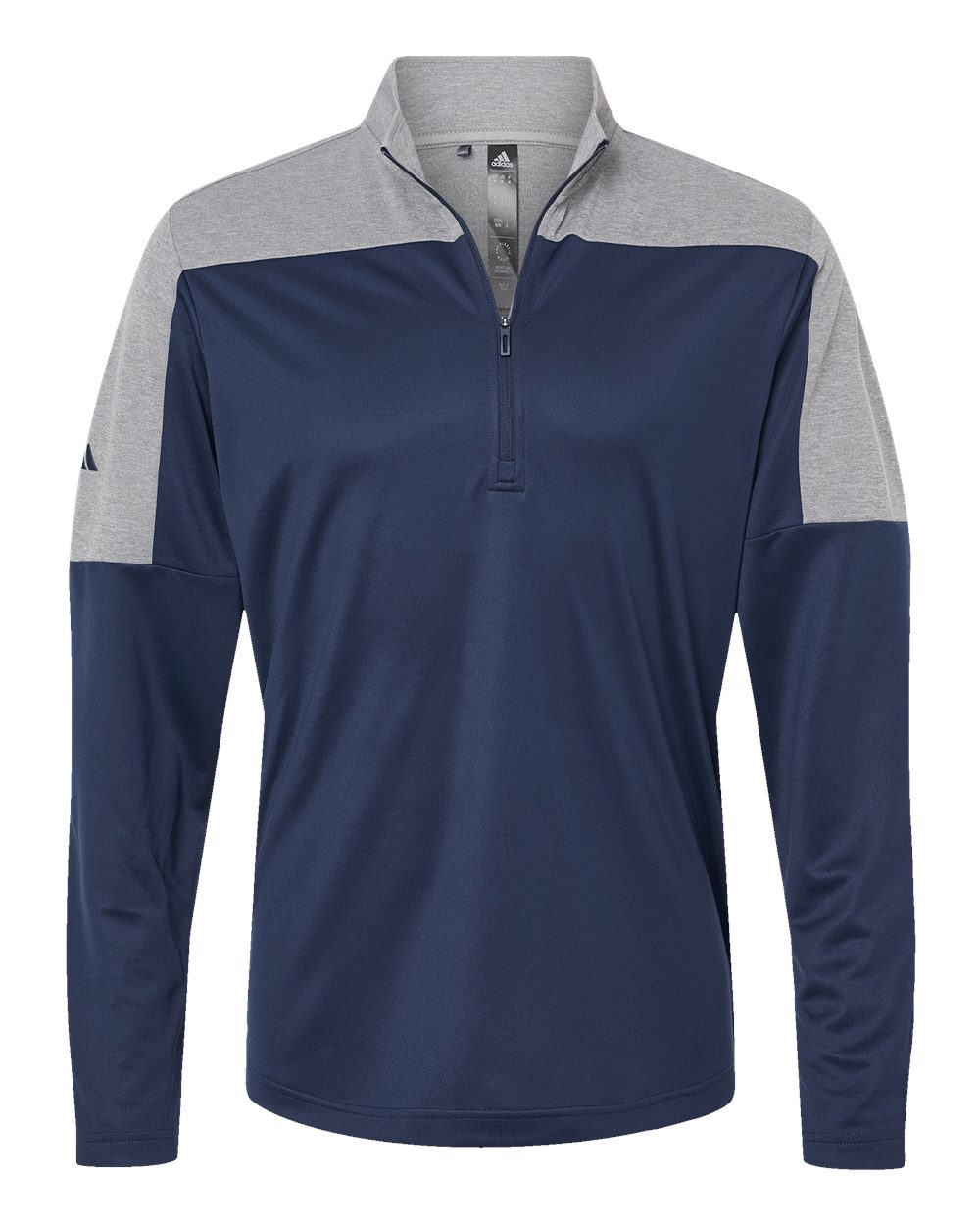Front View of Collegiate Navy/ Grey Three Melange Lightweight Quarter-Zip Pullover - A552