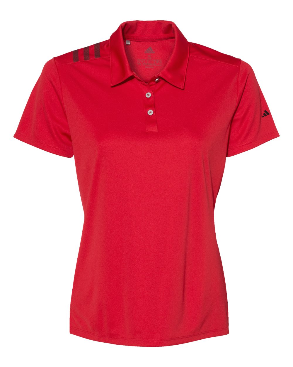 Front View of Collegiate Red/ Black Women's 3-Stripes Shoulder Polo - A325