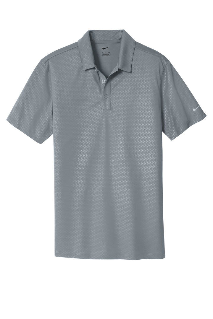 Front View of Cool Grey Nike Dri-FIT Embossed Tri-Blade Polo. 838964