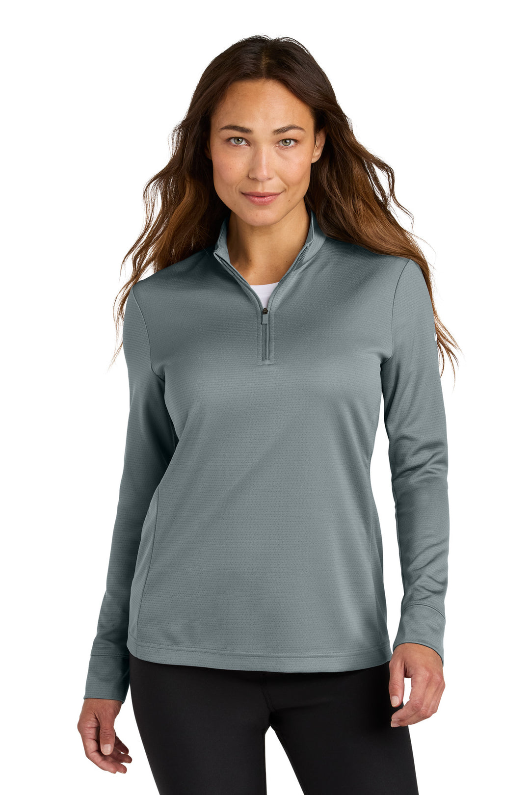 Front View of CoolGrey Nike Women's Essential 1/2-Zip Cover-Up NKHM7969