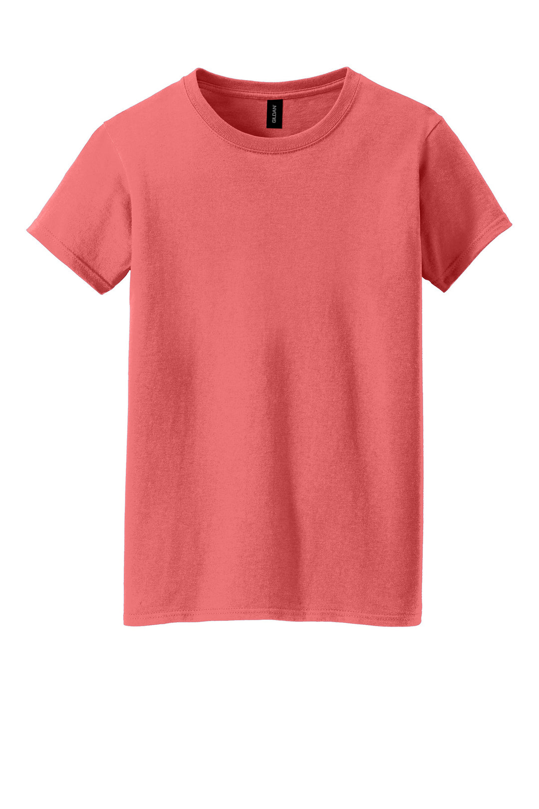 Front View of Coral Silk Gildan Women's Heavy Cotton 100% Cotton T-Shirt. 5000L