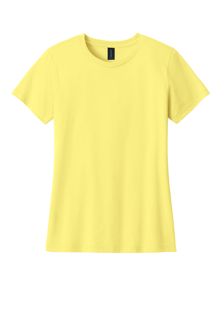 Front View of Corn Silk Gildan Softstyle Women's T-Shirt. 64000L