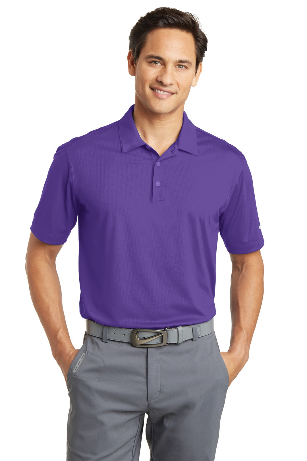 Front View of Court Purple Nike Dri-FIT Vertical Mesh Polo. 637167