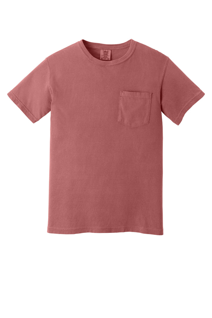 Front View of Crimson COMFORT COLORS Heavyweight Ring Spun Pocket Tee. 6030