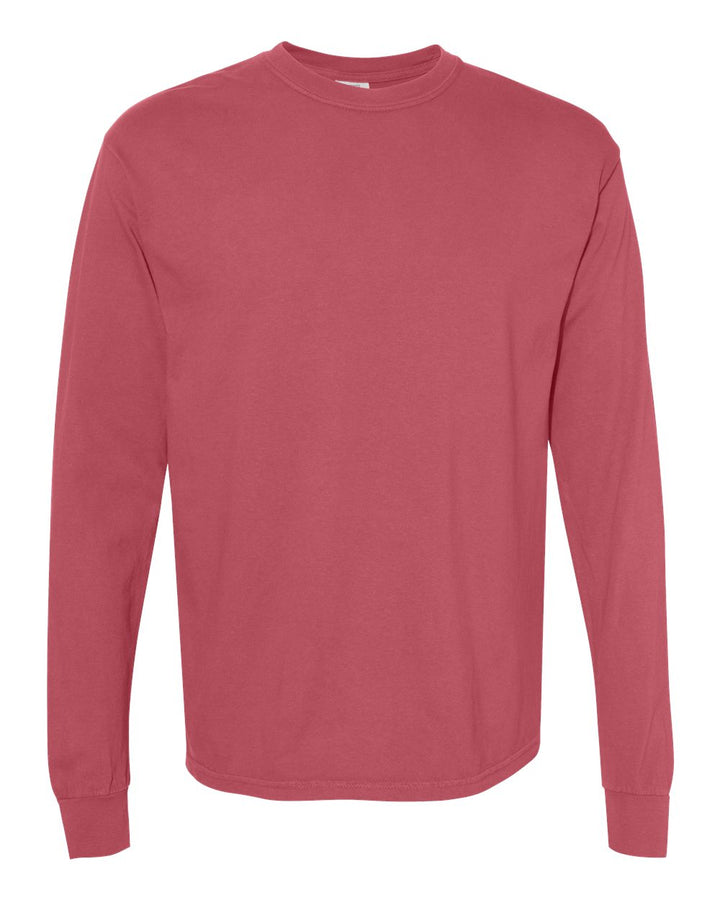 Front View of Crimson Garment-Dyed Heavyweight Long Sleeve T-Shirt - 6014