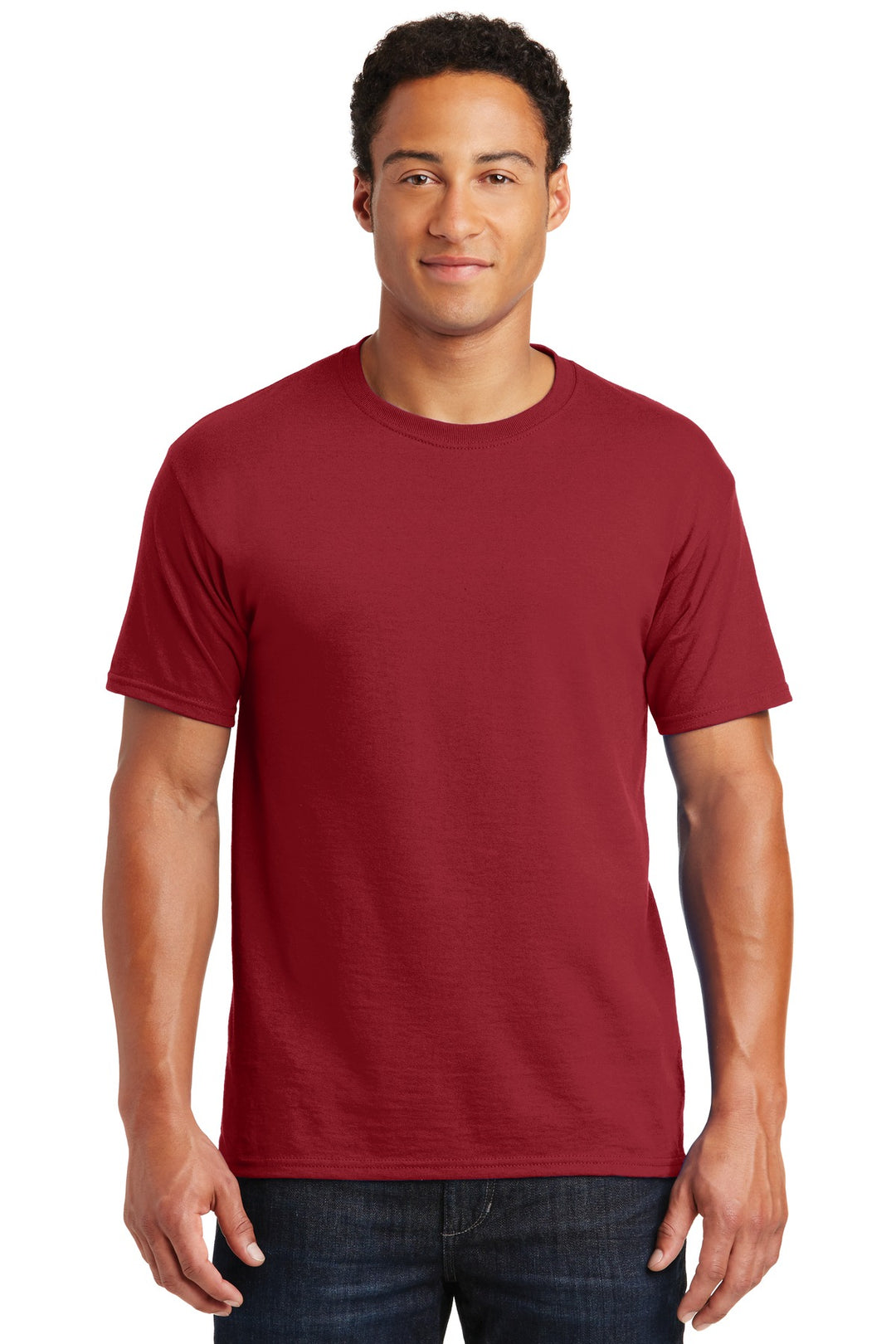 Front View of Crimson Jerzees - Dri-Power 50/50 Cotton/Poly T-Shirt. 29M