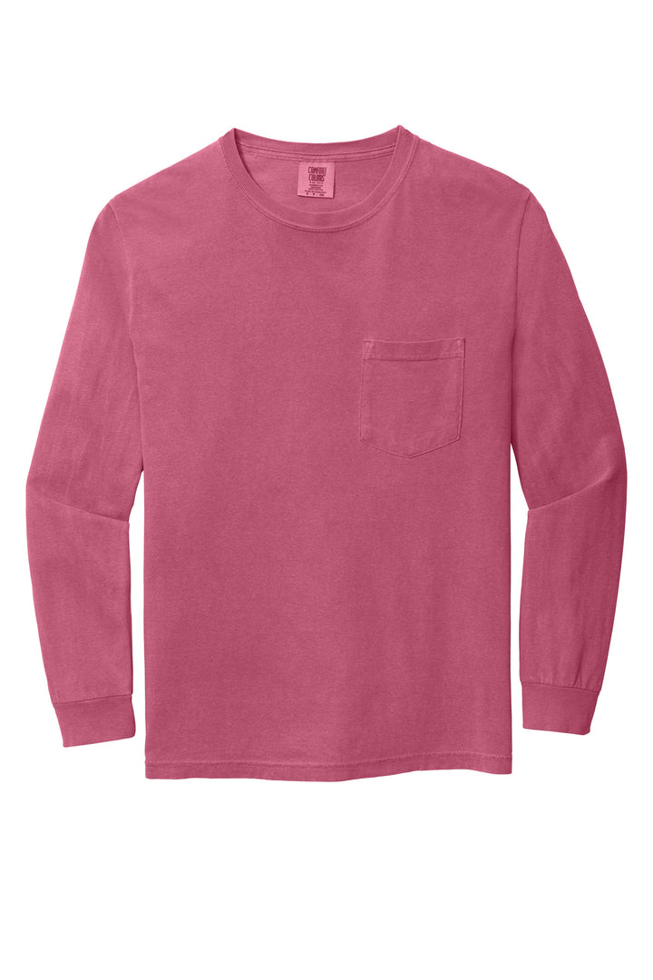 Front View of Crunchbrry COMFORT COLORS Heavyweight Ring Spun Long Sleeve Pocket Tee. 4410