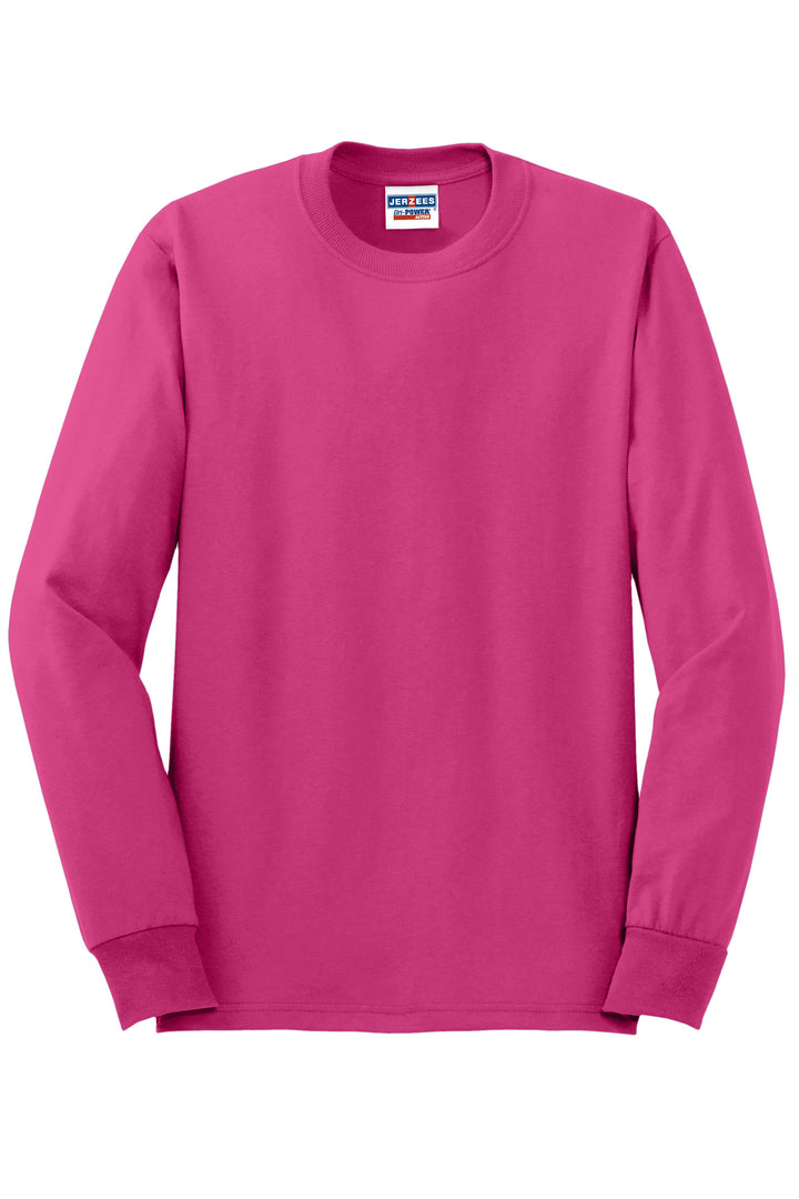Front View of Cyber Pink Jerzees - Dri-Power 50/50 Cotton/Poly Long Sleeve T-Shirt. 29LS