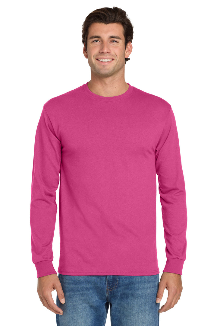 Front View of Cyber Pink Jerzees - Dri-Power 50/50 Cotton/Poly Long Sleeve T-Shirt. 29LS
