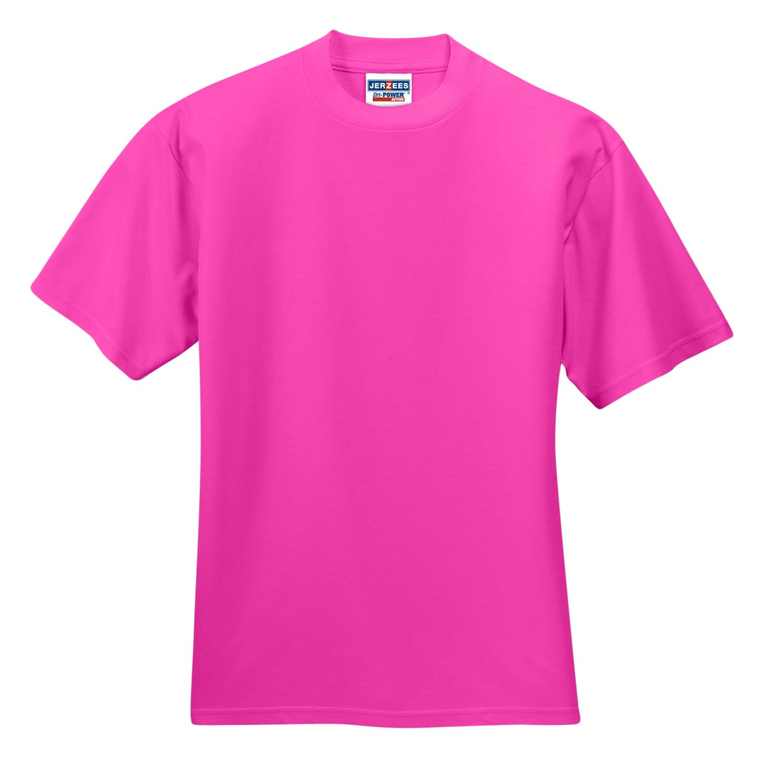 Front View of Cyber Pink Jerzees - Dri-Power 50/50 Cotton/Poly T-Shirt. 29M