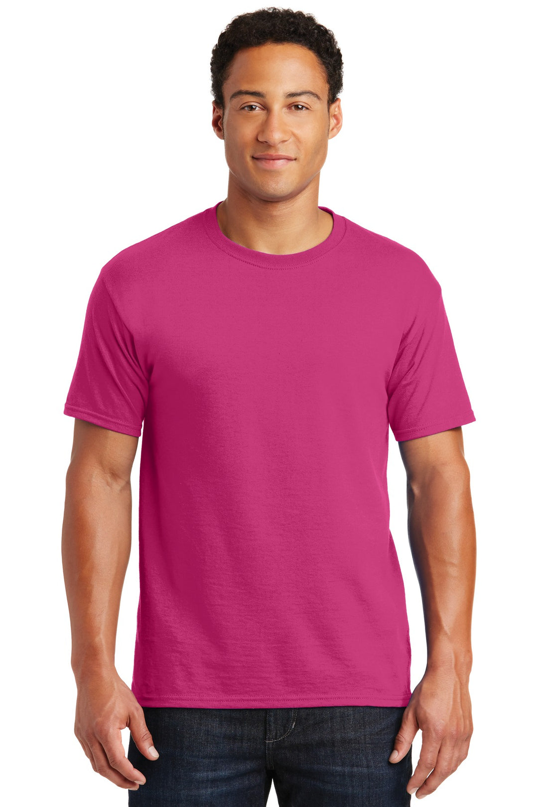 Front View of Cyber Pink Jerzees - Dri-Power 50/50 Cotton/Poly T-Shirt. 29M
