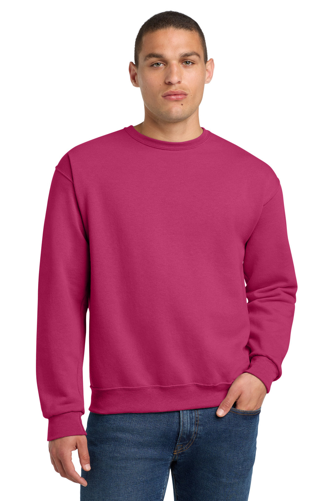 Front View of CyberPink Jerzees - NuBlend Crewneck Sweatshirt. 562M