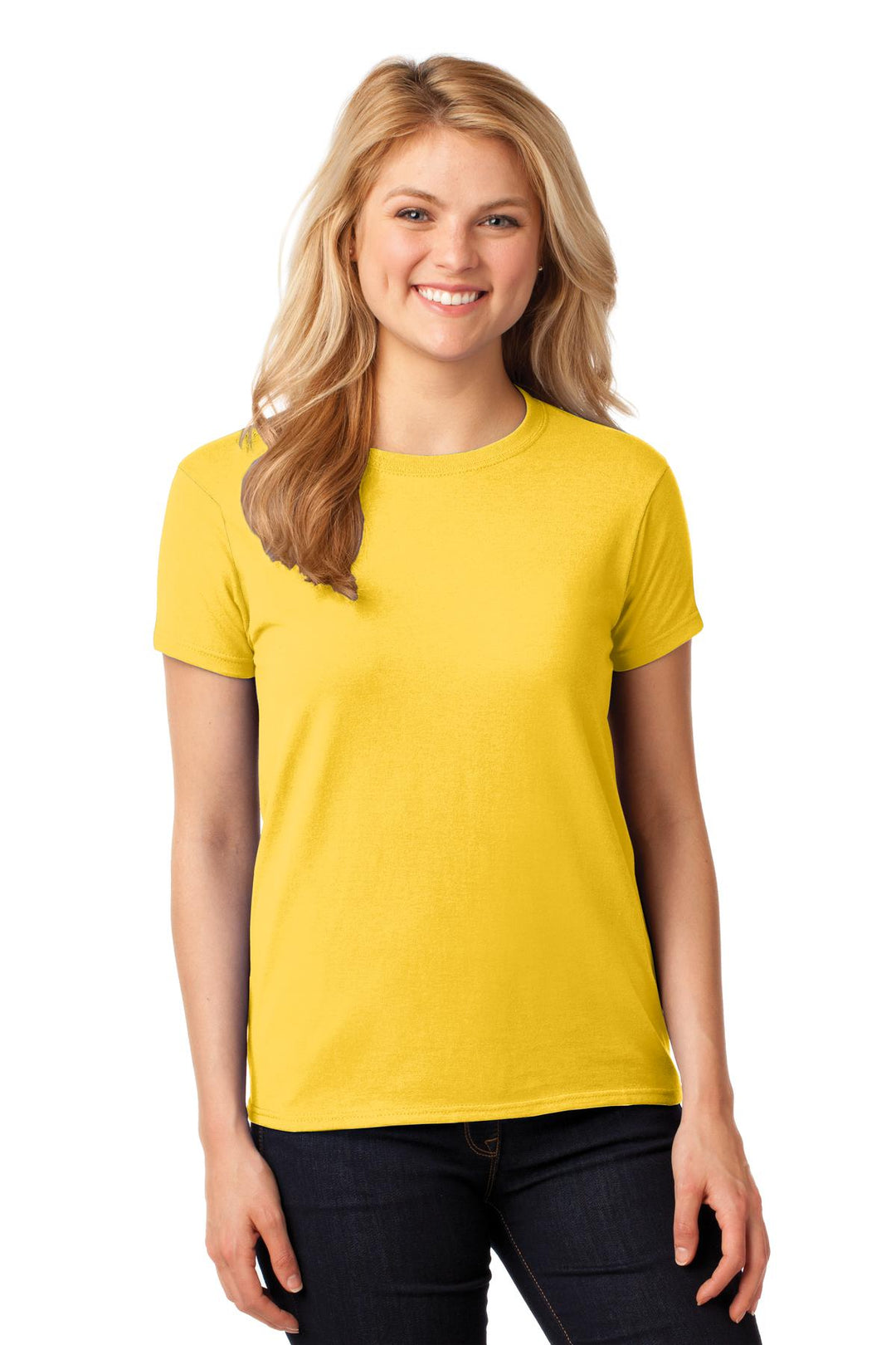 Front View of Daisy Gildan Women's Heavy Cotton 100% Cotton T-Shirt. 5000L