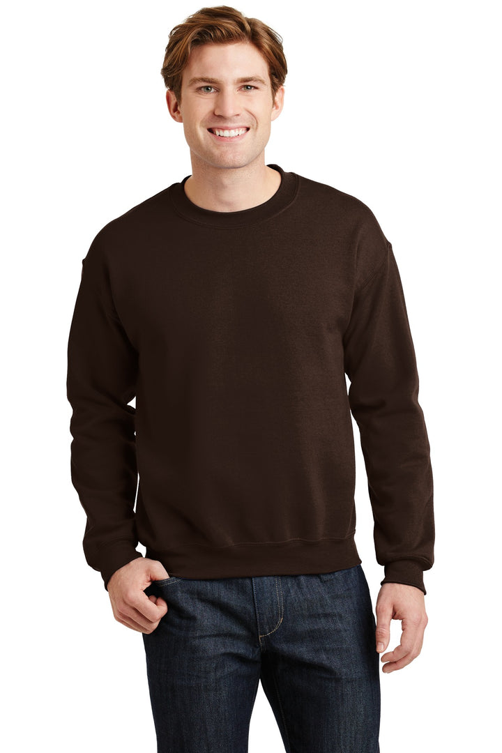 Front View of Dark Chocolate Gildan Heavy Blend Crewneck Sweatshirt. 18000