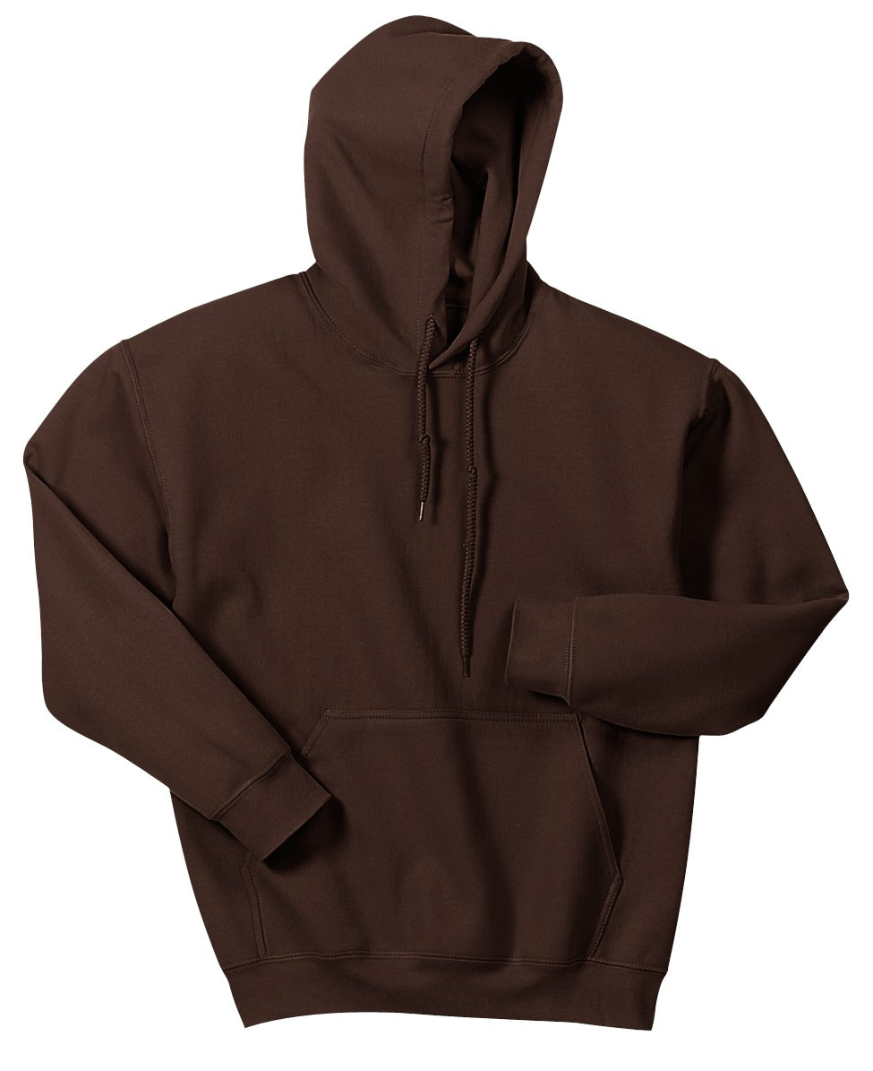 Front View of Dark Chocolate Gildan - Heavy Blend Hooded Sweatshirt. 18500
