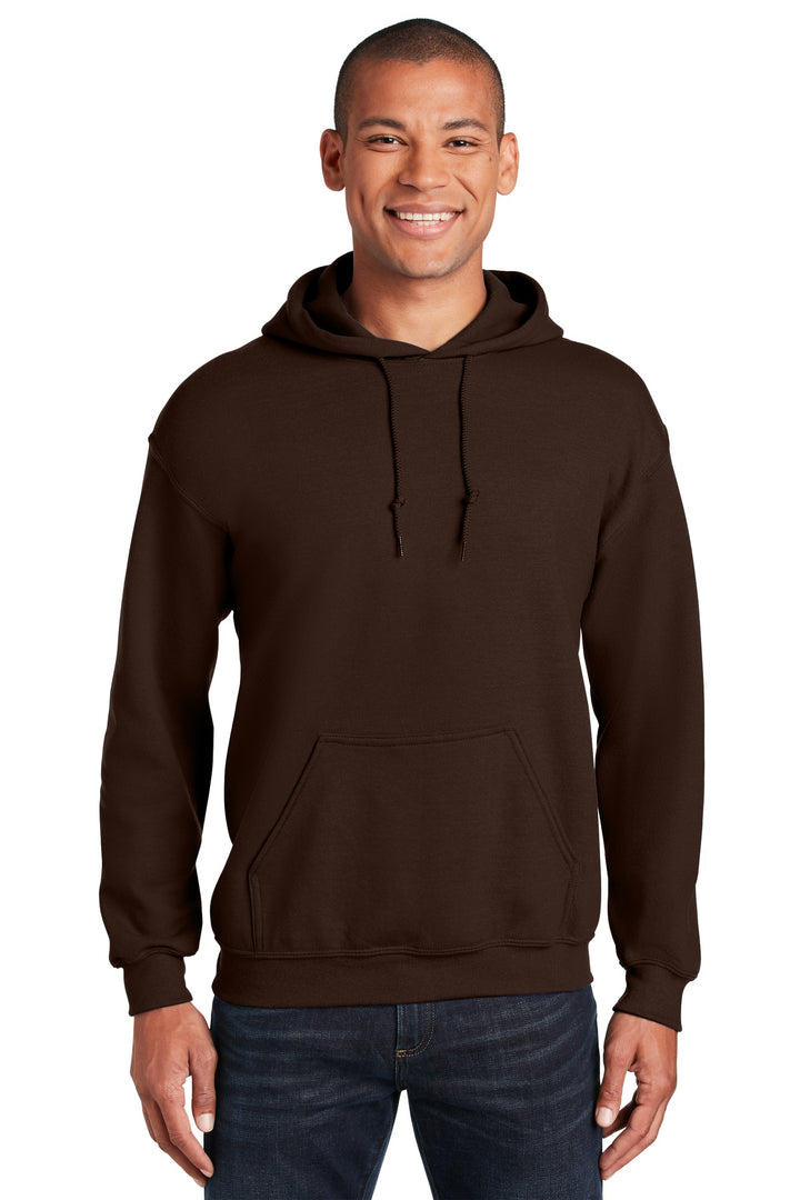 Front View of Dark Chocolate Gildan - Heavy Blend Hooded Sweatshirt. 18500