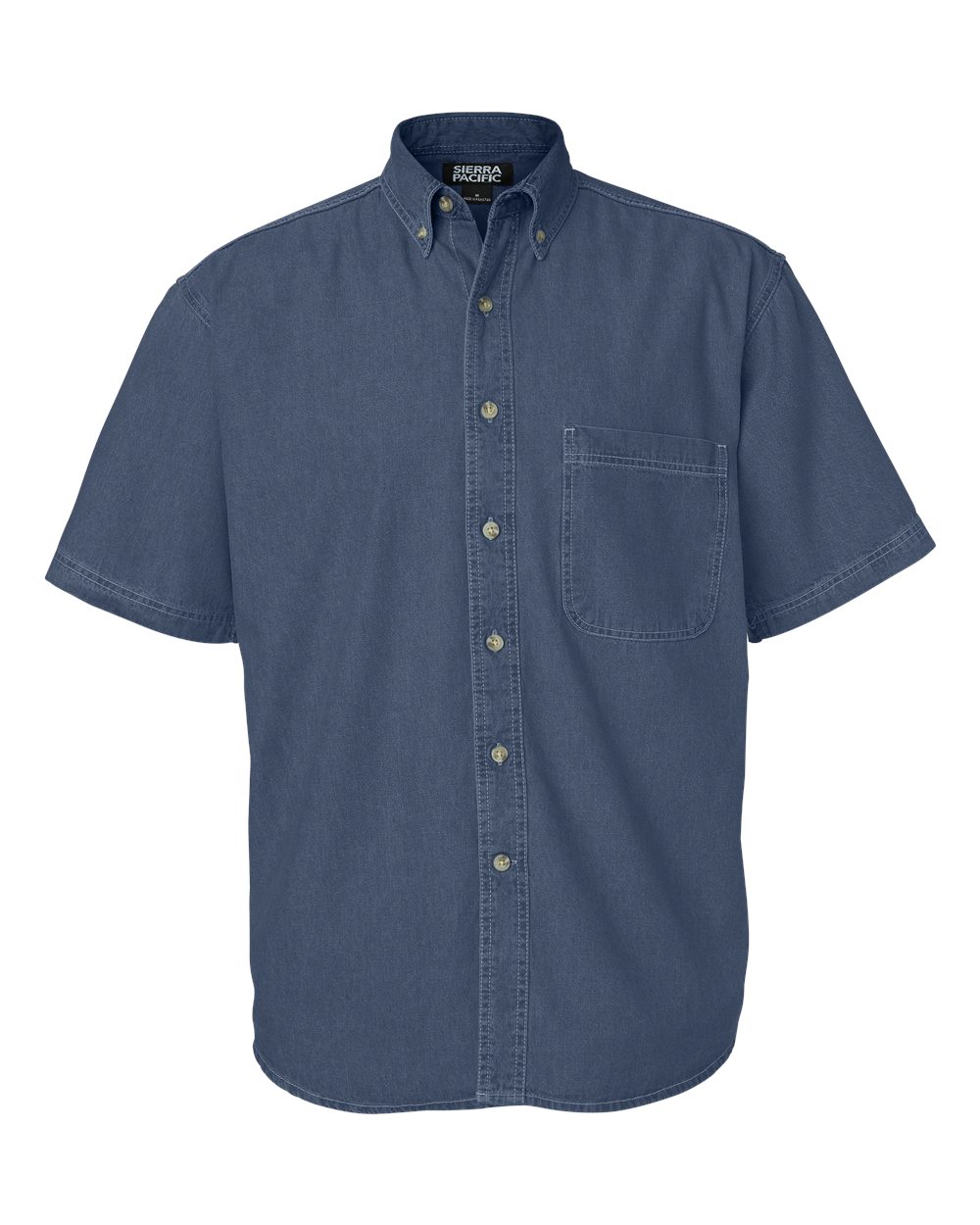 Front View of Dark Denim Denim Short Sleeve Shirt - 0211