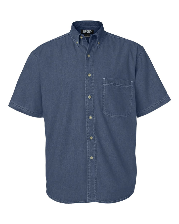 Front View of Dark Denim Denim Short Sleeve Shirt - 0211