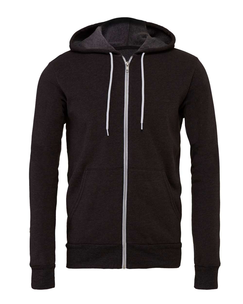 Front View of Dark Grey Heather Sponge Fleece Full-Zip Hoodie - 3739