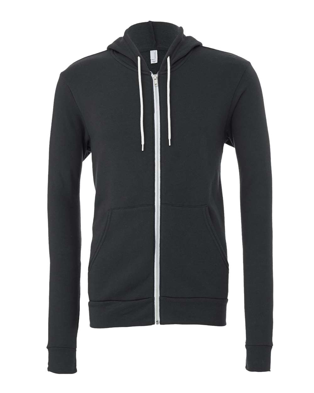 Front View of Dark Grey Sponge Fleece Full-Zip Hoodie - 3739