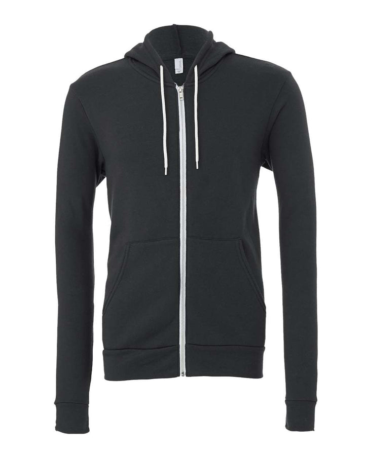 Front View of Dark Grey Sponge Fleece Full-Zip Hoodie - 3739