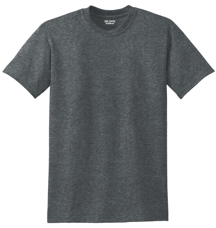 Front View of Dark Heather Gildan DryBlend 50 Cotton/50 Poly T-Shirt. 8000