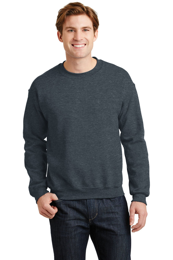 Front View of Dark Heather Gildan Heavy Blend Crewneck Sweatshirt. 18000