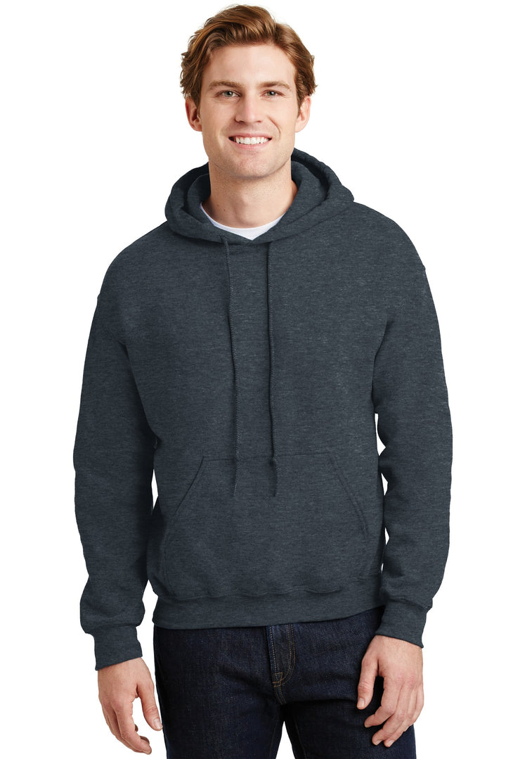 Front View of Dark Heather Gildan - Heavy Blend Hooded Sweatshirt. 18500