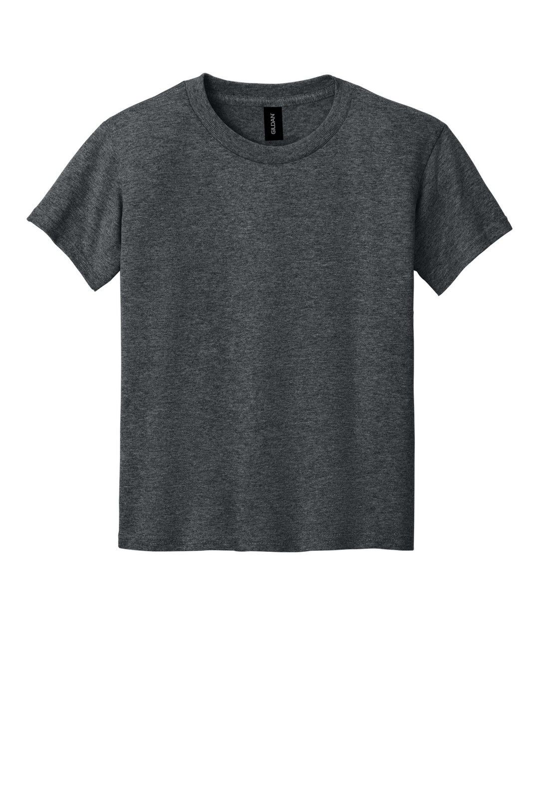 Front View of Dark Heather Gildan Youth DryBlend 50 Cotton/50 Poly T-Shirt. 8000B