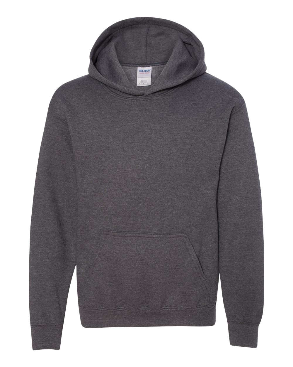 Front View of Dark Heather Heavy Blend™ Youth Hooded Sweatshirt - 18500B