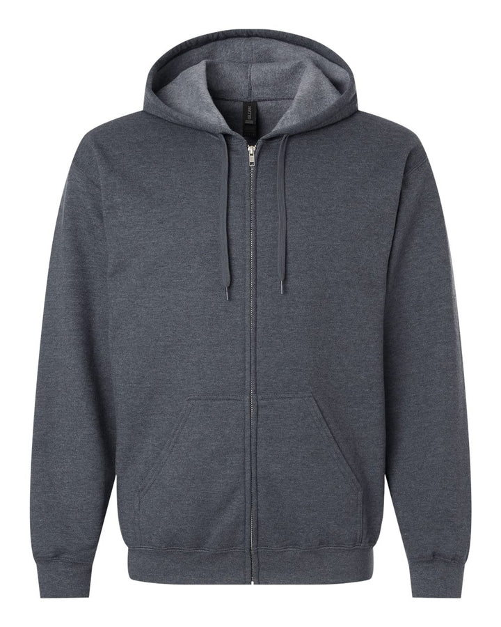 Front View of Dark Heather Softstyle® Full-Zip Hooded Sweatshirt - SF600