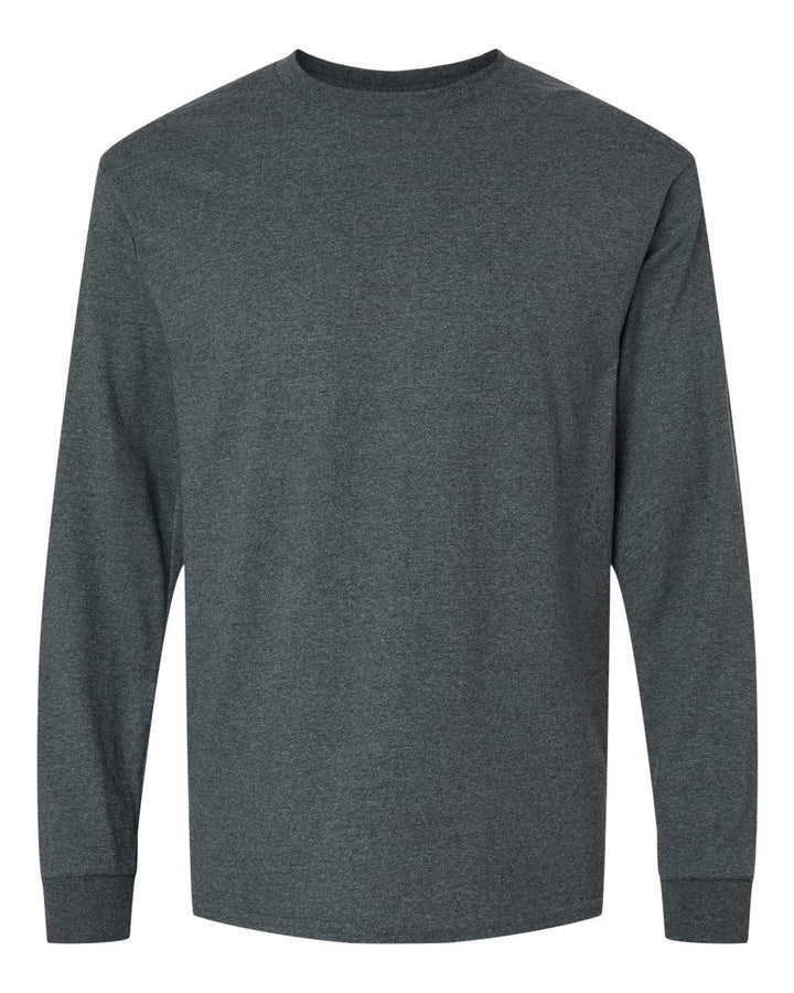 Front View of Dark Heather Ultra Cotton® Long Sleeve T-Shirt - 2400