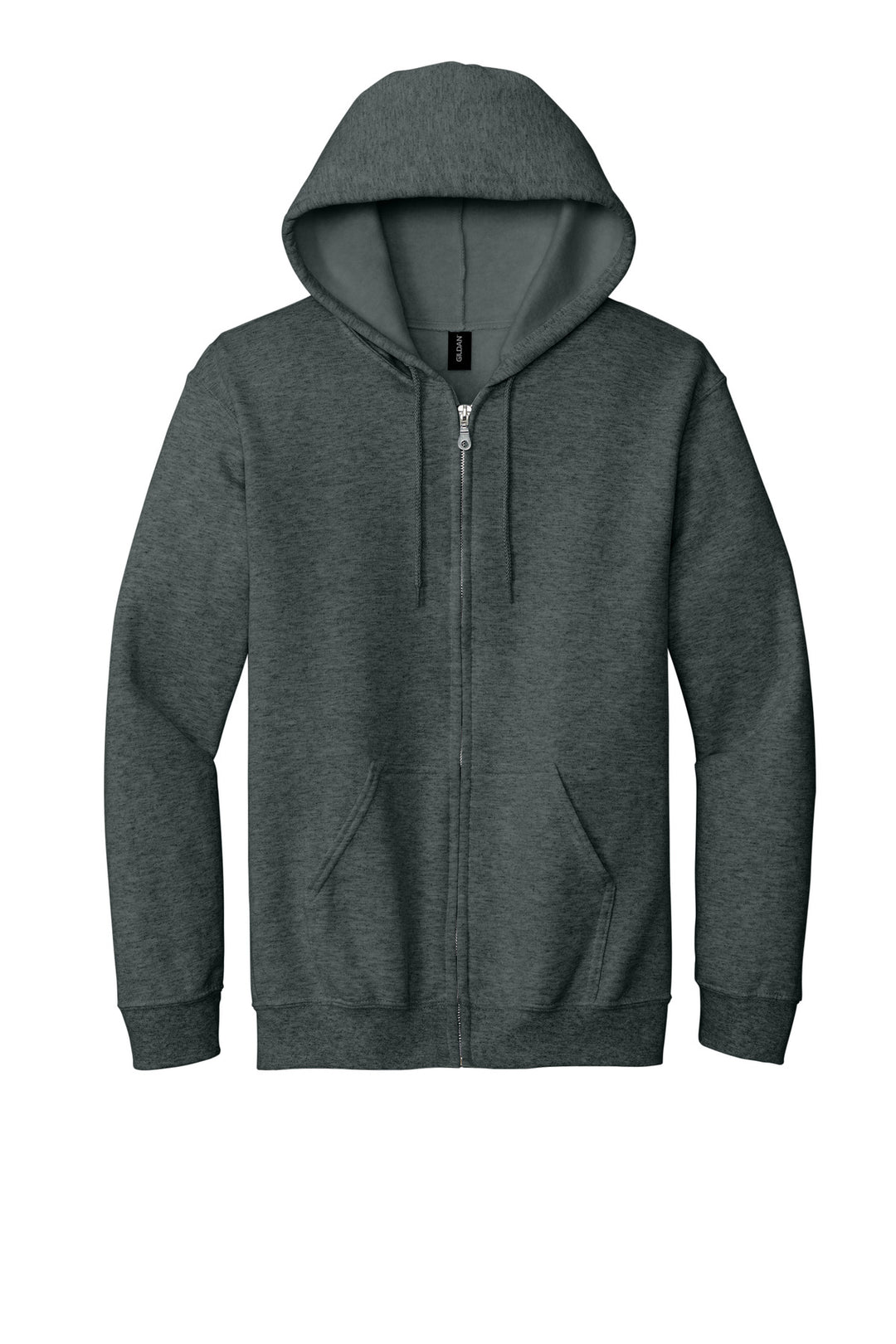 Front View of Dark Hthr Grey Gildan - Heavy Blend Full-Zip Hooded Sweatshirt. 18600