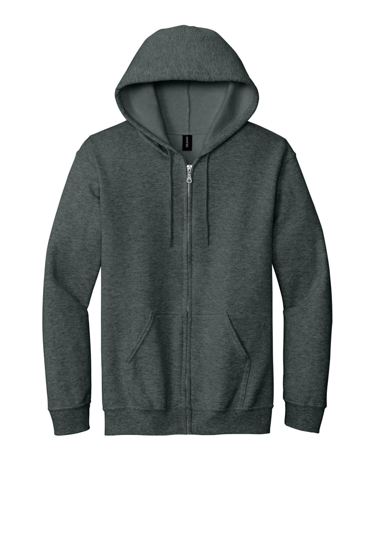 Front View of Dark Hthr Grey Gildan - Heavy Blend Full-Zip Hooded Sweatshirt. 18600