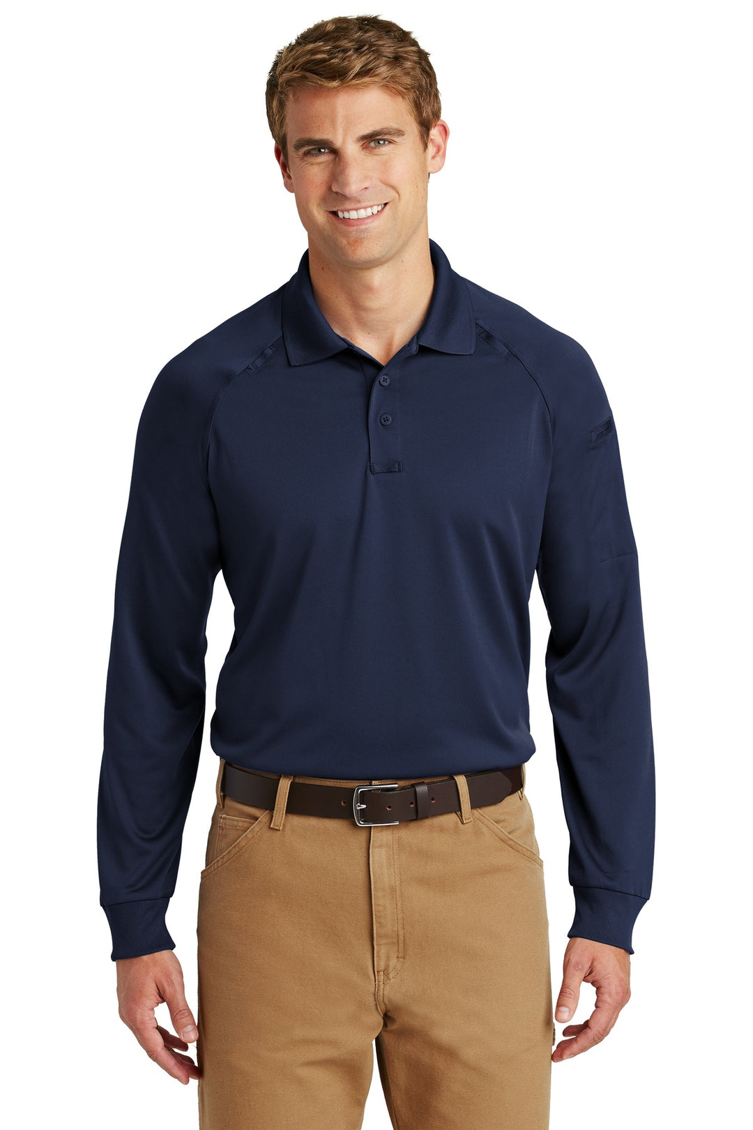 Front View of Dark Navy CornerStone - Select Long Sleeve Snag-Proof Tactical Polo. CS410LS