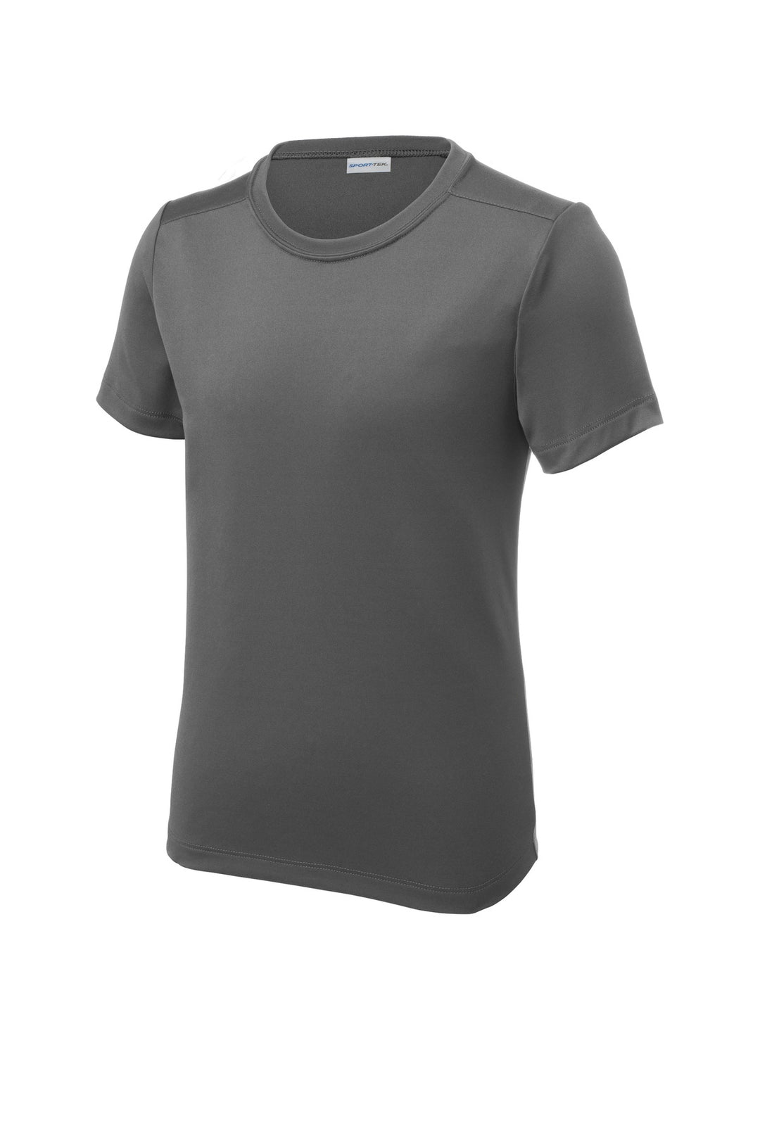 Front View of Dark Smoke Gry Sport-Tek Youth Posi-UV Pro Tee. YST420