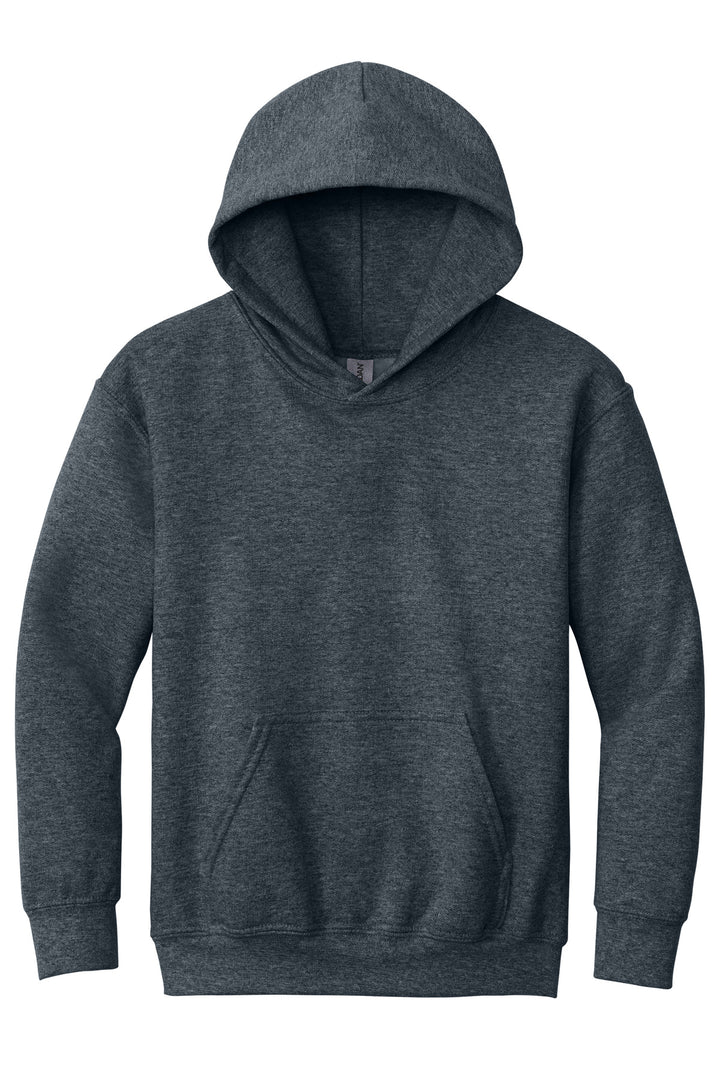 Front View of DarkHthr Gildan - Youth Heavy Blend Hooded Sweatshirt. 18500B