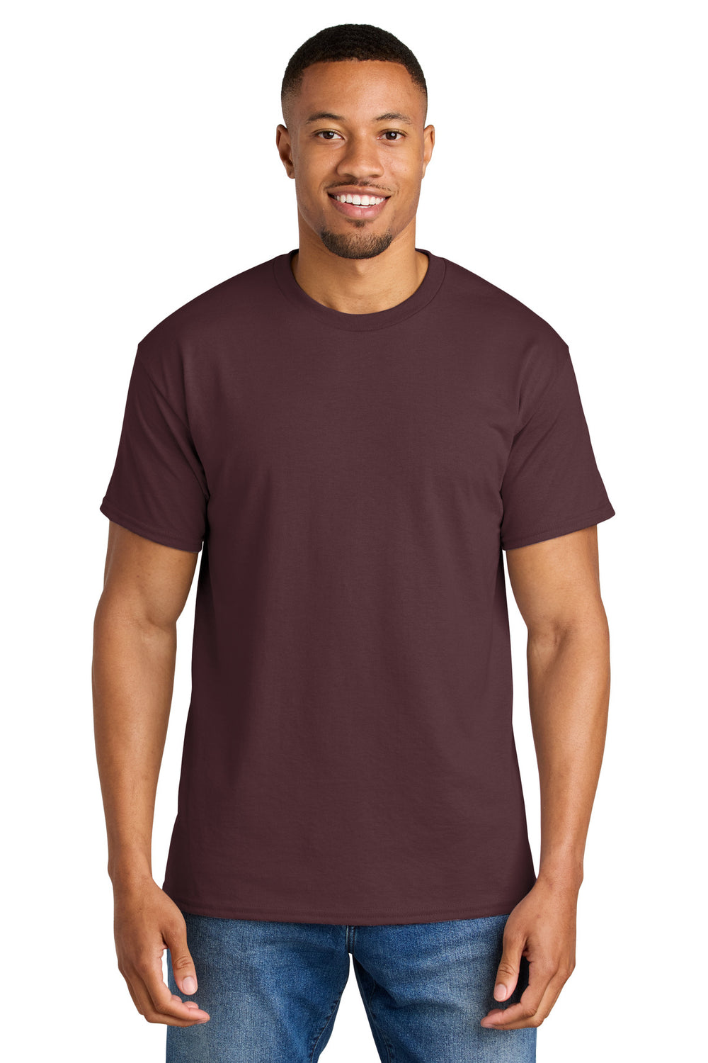 Front View of DarkMaroon Gildan DryBlend 50 Cotton/50 Poly T-Shirt. 8000